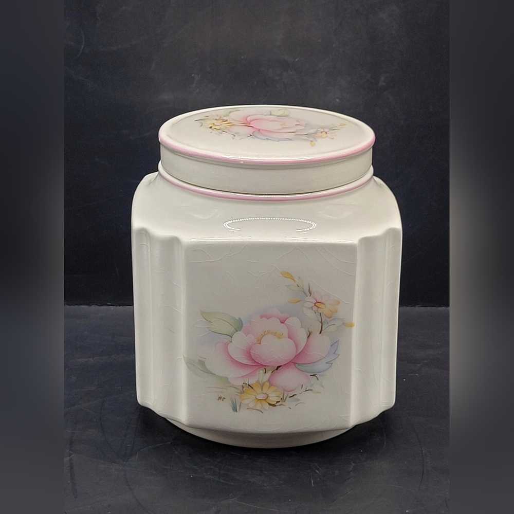 Vintage Sadler Square Floral Ceramic Jar with Lid – 5.5" Made In England